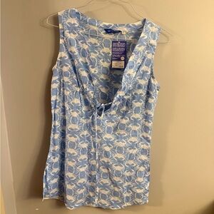 Three Islands Blue & White Crab Print Serana Beach Tunic Size Small